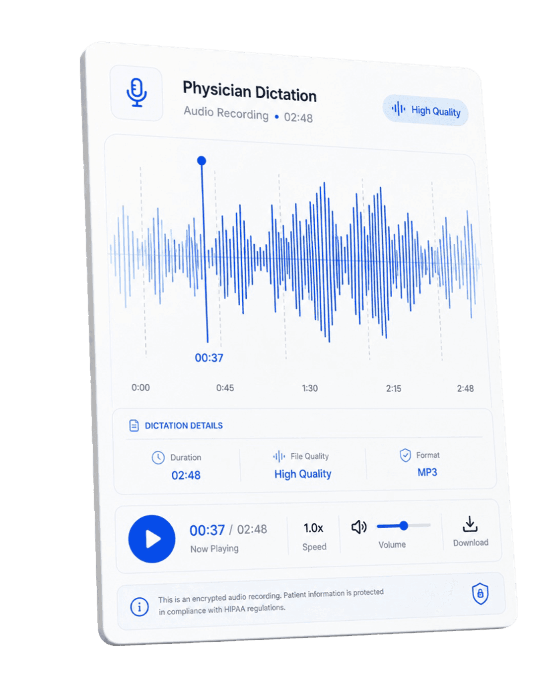 Physician audio dictation